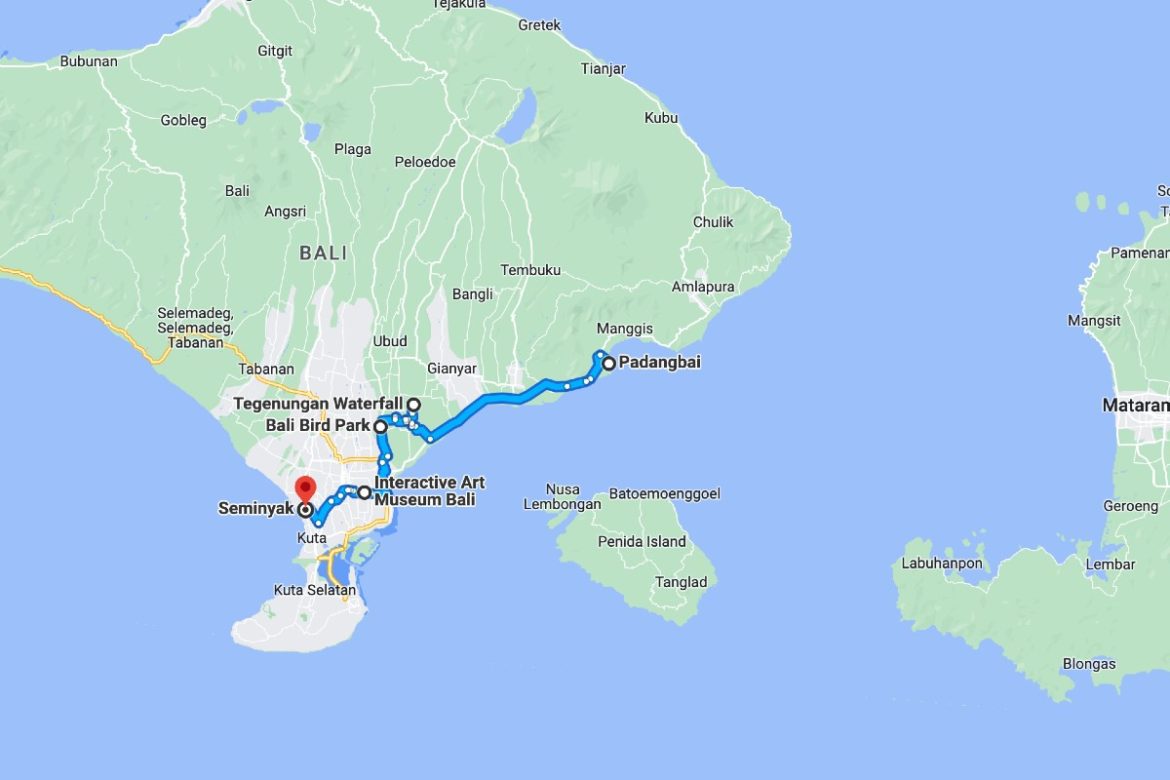 Padang Bai Transfer Day Tour Map